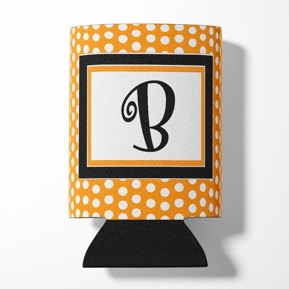 Letter B Initial Monogram - Orange Polkadots Can or Bottle Hugger