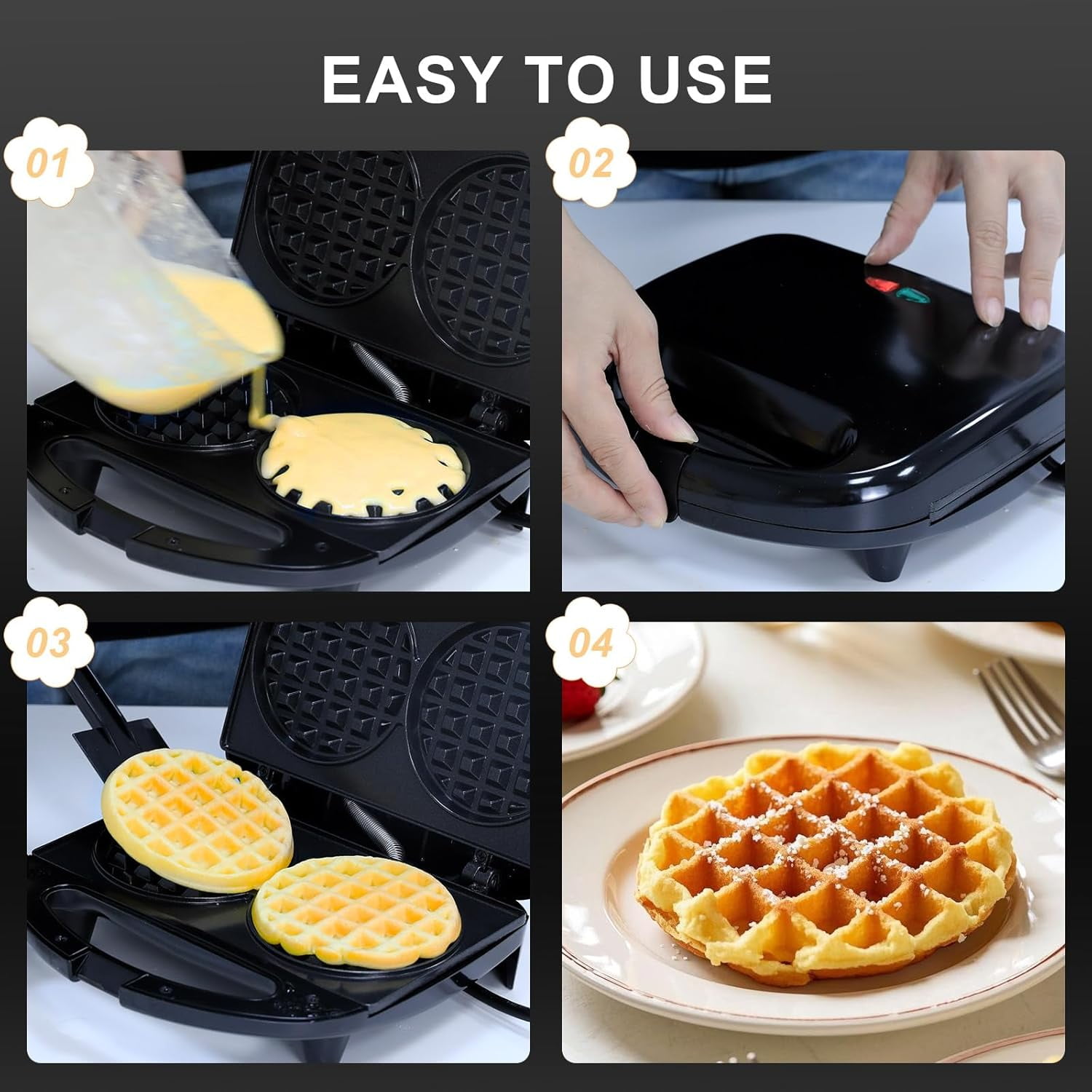 OSTBA Compact Double 4″ Belgian Waffle Maker – 750W Mini Waffle Iron, Nonstick Plates, Cool-Touch Handle, Space-Saving, Perfect for Dorms & Family Brunch