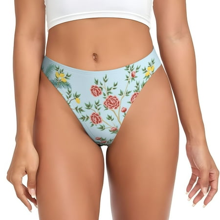 Sigee Chinoiserie Floral Palm Tree for Women s G-String Panty  Low Rise  Soft Lace Perfect for Everyday Wear or Special Occasions-4X-Large