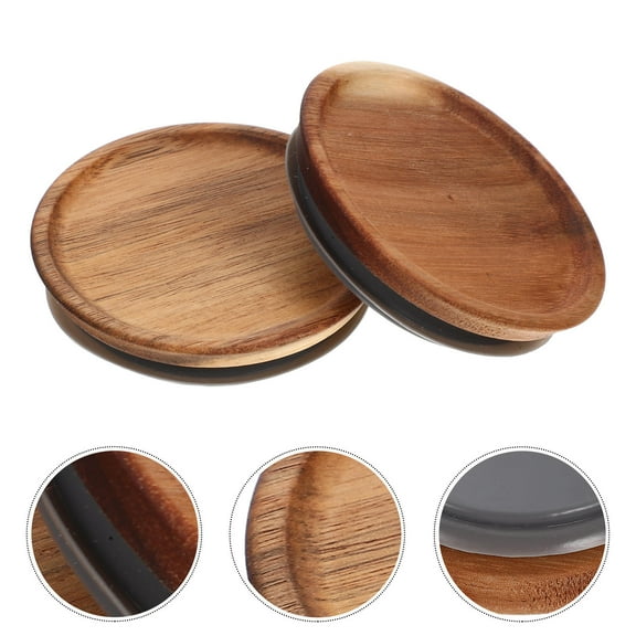 FESTFENDS Wood Cover Jar Bottle Mason Jar Lids Light Brown 2Pcs