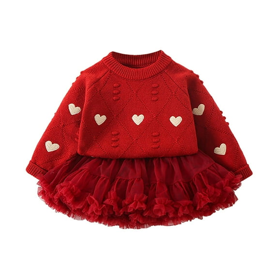 Kogui Girl Skirt Set Toddler Baby Girls Skirt Set Long Sleeve Sweatshirt and Skirt 2PCS Clothes Set Party Outfit Size 5T 6T(130) (Red,5-6 Years(130))