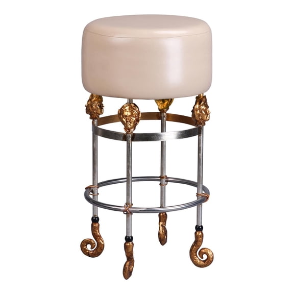 Lucas McKearn Armory 31" Tall Leather and Steel Bar Stool in Gold/Putty