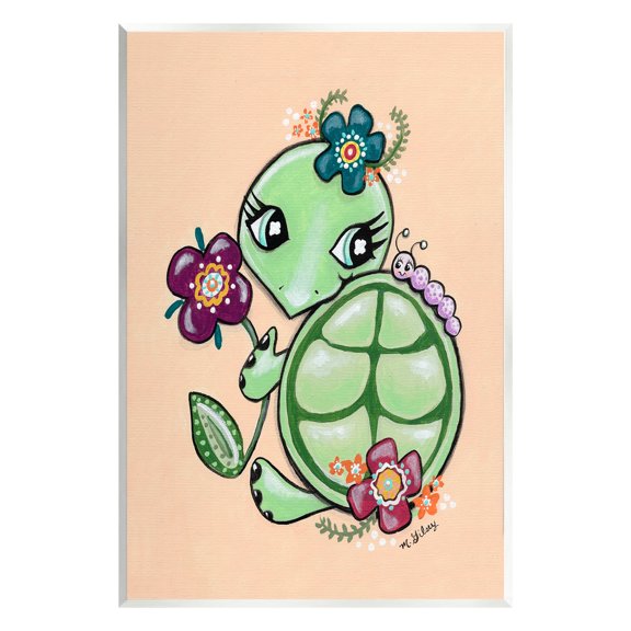 Stupell Industries Floral Blossom Turtle Animals & Insects Painting Unframed Art Print Wall Art, 13 x 19