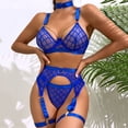 thumbnail image 2 of Gibobby arnés para mujer Conjunto de piezas de lencería para mujer, sujetador transparente con encaje Floral, liguero, cinturón, faja, bragas a juego (Azul, S), 2 of 5