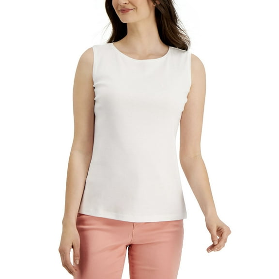 Karen Scott Women's Sleeveless Cotton Boatneck Tank Top Bright White (Bright White, XS)