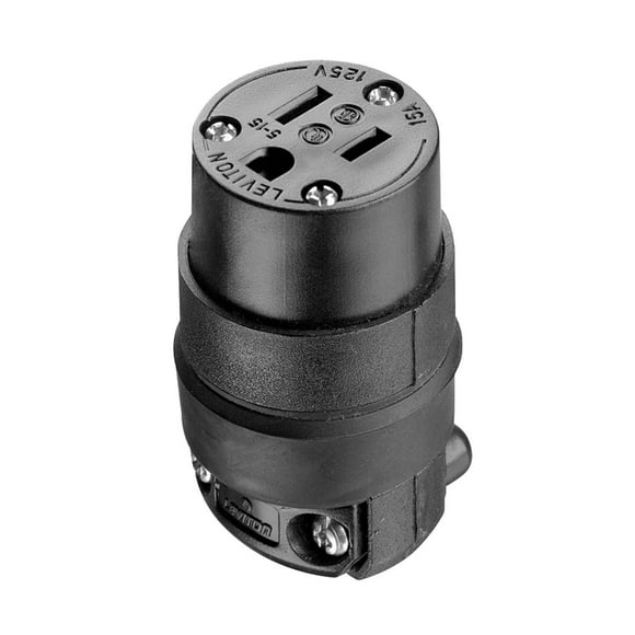 15 Amp Rubber Grounding Connector, Black, NEMA 5-15R 2-Pole 3-Wire Straight Blade