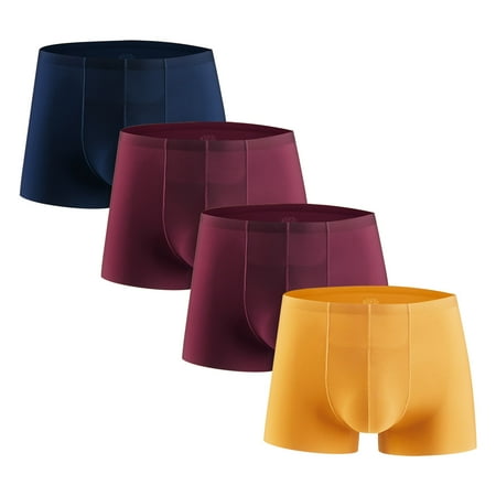 Christmas_Clearance Men s 4PC Ice Silk Traceless Quick-Dry Loose Breathable Elastic Exercise Home Underwear Comfortable Flat Angle Briefs Festive Shopping|100%Polyester Yellow Sopatenor