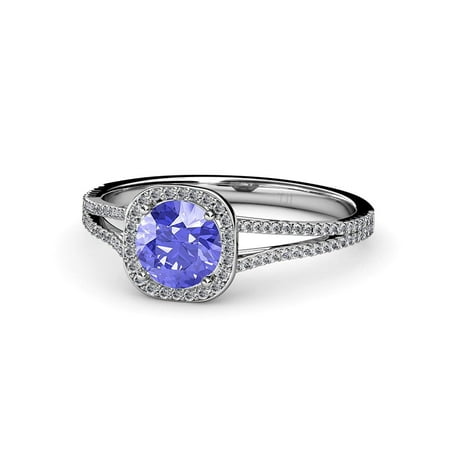 

Tanzanite and Diamond (SI2-I1 G-H) Halo Engagement Ring 1.17 ct tw in 14K White Gold.size 5.0