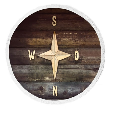 

ECZJNT Wooden compass on a wooden wall in a country house Beach Towel Beach Blanket Beach Yoga Mat