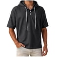 thumbnail image 3 of Plus Size Big & Tall Men's Cotton Pullover Hooded Top Short Sleeve Casual Solid Color T-Shirt Hoodie Drawstring Loose Fit Summer Basic Streetwear Outfits Travel Essential, 3 of 7