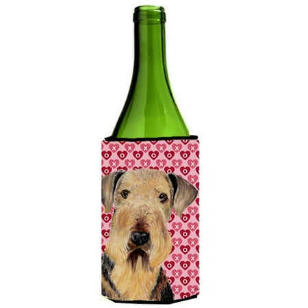 

Airedale Hearts Love and Valentines Day Portrait Wine bottle sleeve Hugger 24 oz.