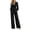 Black, variant on Sunnin Womens Jumpsuit Solid Color V Neck Long Sleeve Zip Pleated Waist Wide Leg Lounge Wear