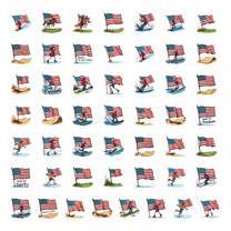 50pcs American Flag Cartoon Style Stationery Stickers Independence Day Stickers National Elements Stickers Water Bottle Laptop Phone Notebook Skateboard