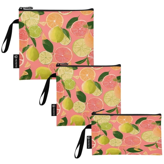 Set of 3 Reusable Storage Bags with Zipper , Food Storage & Bread Organizer for Picnic Office, Peach-pink Pattern