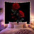 thumbnail image 2 of Two Red Roses with Falling Petals on Black Background, Romantic Gothic Style for Flower Lovers, Floral Wall Art, Valentine's Day Gift, Tapestry Wall Hanging for Bedroom and Dorm, 2 of 7