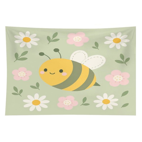 GooTPa Cute Bee With Daisy Flowers Polyester Wall Tapestry Anti Wrinkle Art Hanging Decor for Bedroom Living Room Home Holiday Decoration Gift
