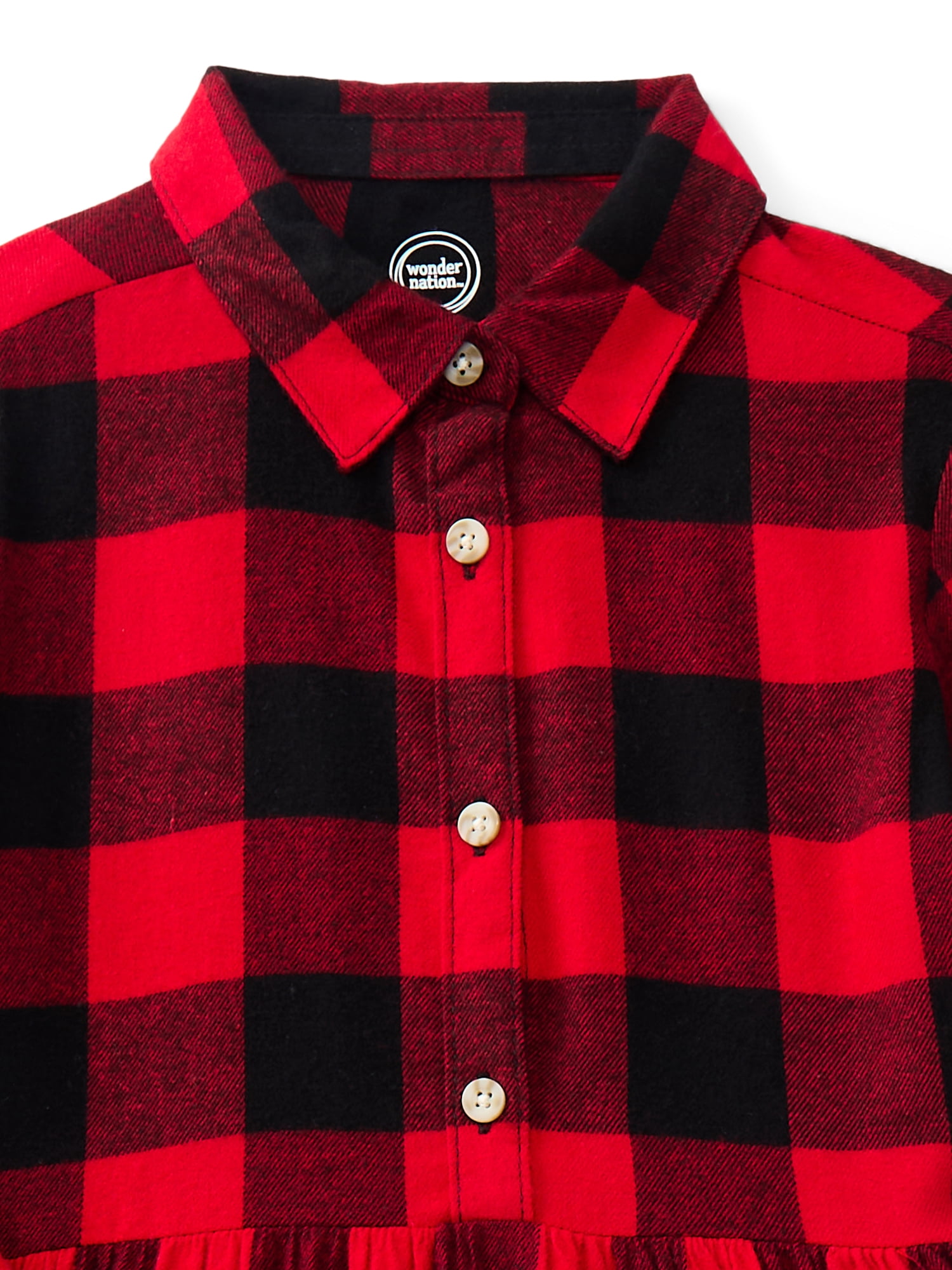 Wonder Nation Girls Long Sleeve Flannel Dress, Sizes 4-18 & Plus