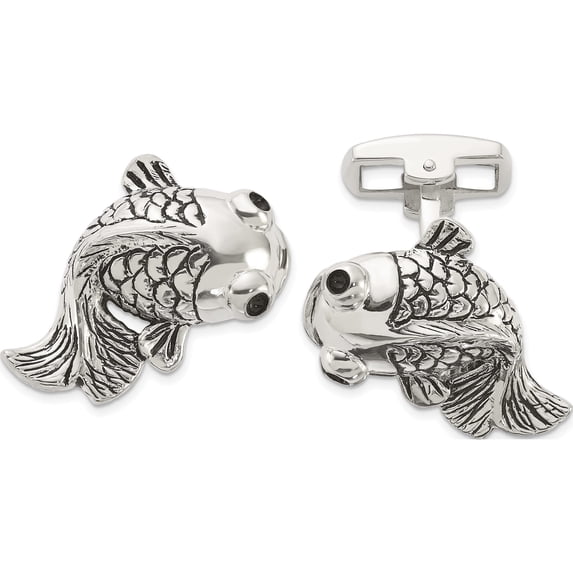 Sterling Silver Fish Enameled Cuff Links (Width 22.2) (Length 19) - Jbsp