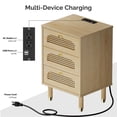 thumbnail image 5 of UHOMEPRO Nightstand with Power Outlet, Modern 3 Drawer Nightstand, Oak Nightstand with Gold Handle, Wooden Bedside Storage Cabinet Unit for Bedroom/Small Space, 5 of 9