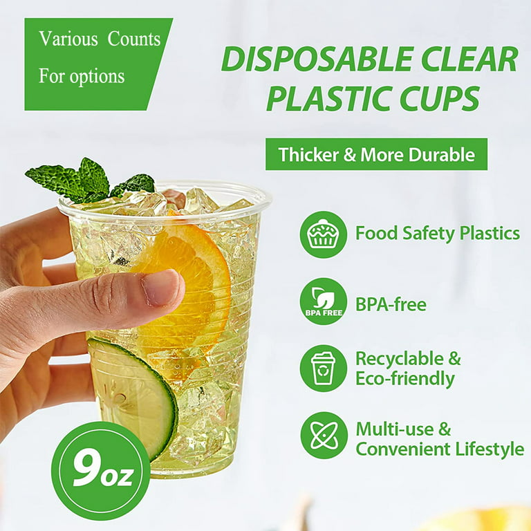 Comfy Package Clear Hard Plastic Cups / Tumblers 9 oz. Squat - 100 Count Small  Disposable Party Cocktail