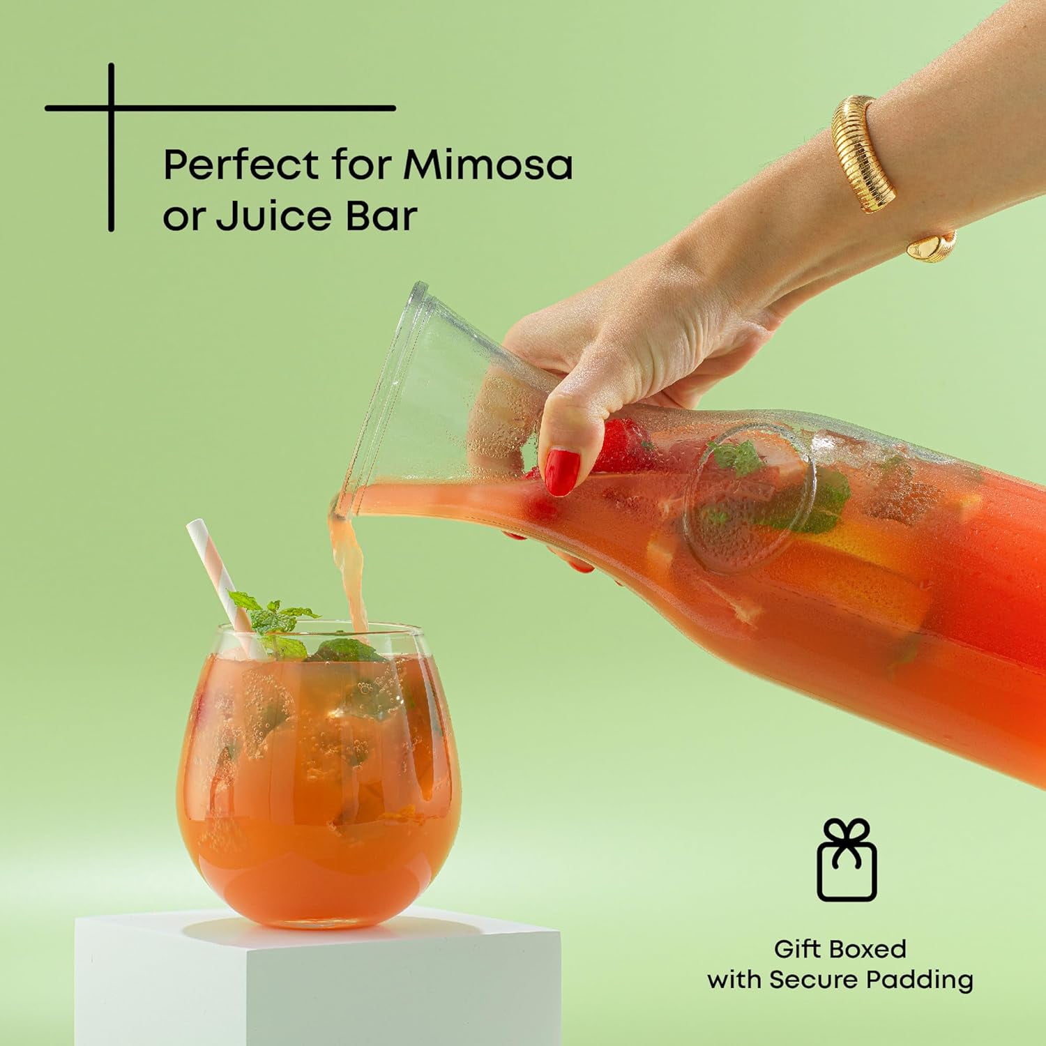 Glass Carafe with Lid, Set of 3 – 1 Liter Pitcher for Mimosa Bar, Water, Iced Tea, Juice, Wine, Lemonade, Milk Dishwasher Safe Beverage Drink Dispensers Brunch, Parties