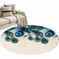 thumbnail image 2 of Round Area Rug 3ft, Peacock Feathers on Beige Non-Slip Non-Shedding Floor Mat, Abstract Pattern Washable Sturdy Carpet for Living Room Bedroom Home Decor, 2 of 9