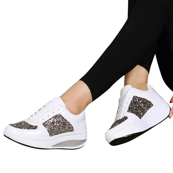 CEHVOM Women's Ladies Wedges Sneakers Sequins Shake Shoes Girls Sport Shoes