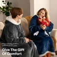 thumbnail image 6 of Joyfy Wearable Blanket Hoodie, Long Hooded Blanket Sweatshirt, Oversize Hoodie for Women and Men,Clothing Gift for Women Men Mom Dad,Giant Hood Pocket and Sleeves for Adult(Nevy,Regular), 6 of 9