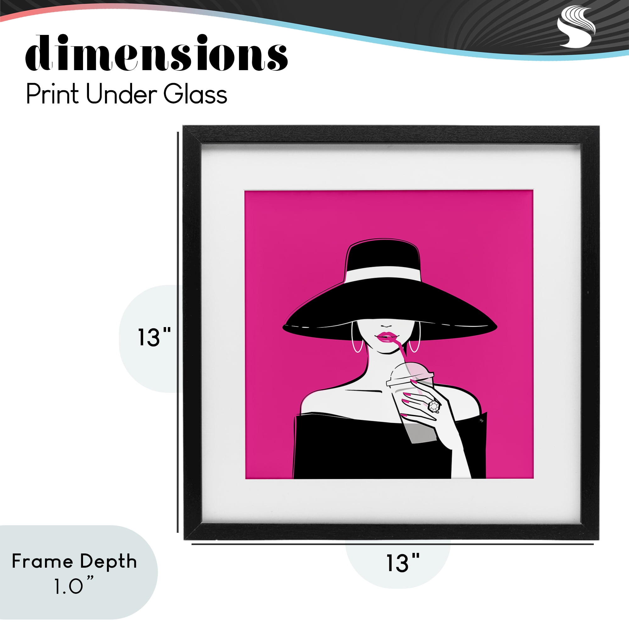 Stupell Industries Black Hat Glamourous Woman Black Framed Print Under Glass, design by Martina Pavlova