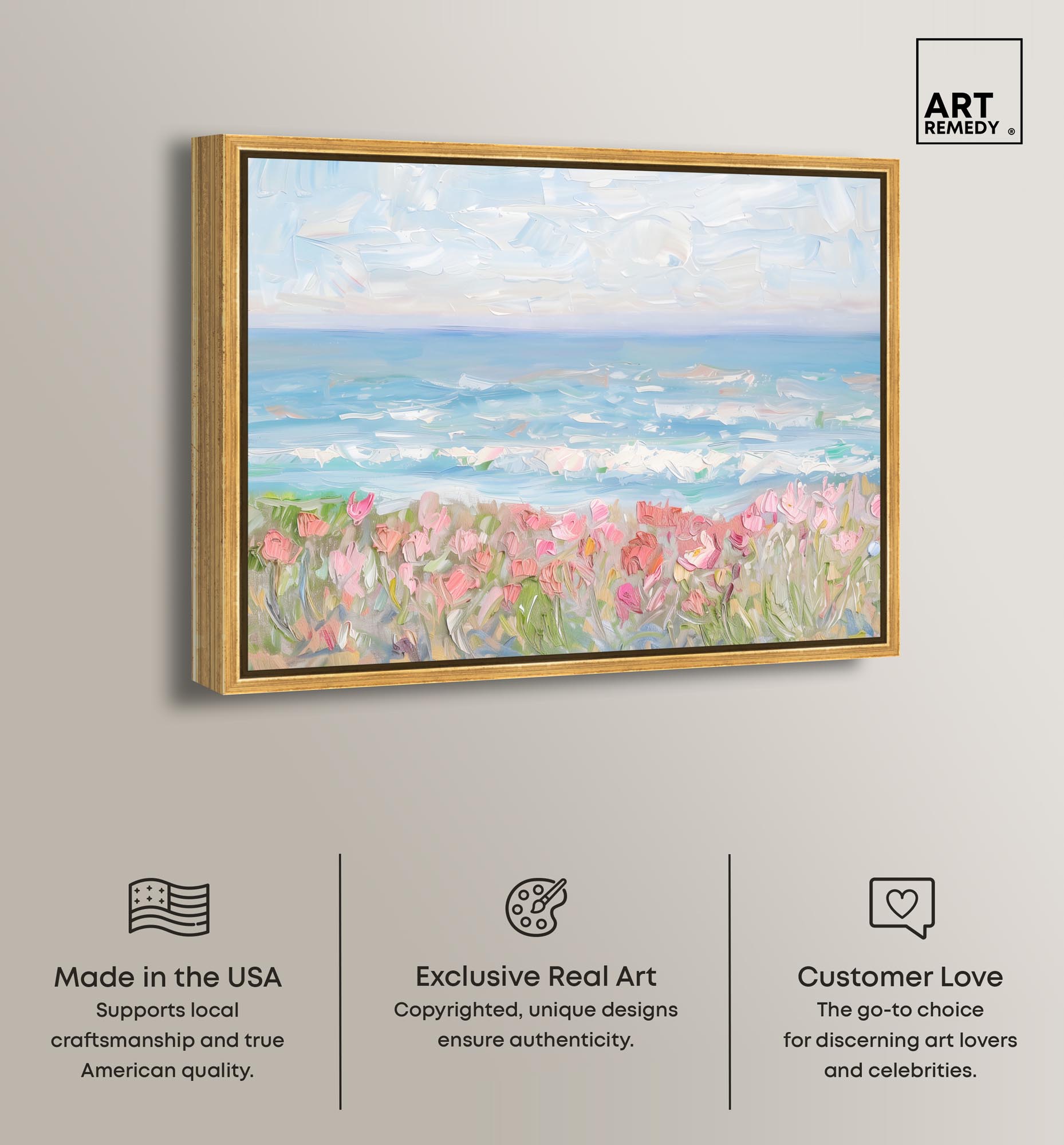 Waves of Peace Canvas Famous Artist Prints by Art Remedy, Gold Frame, 45 x 36