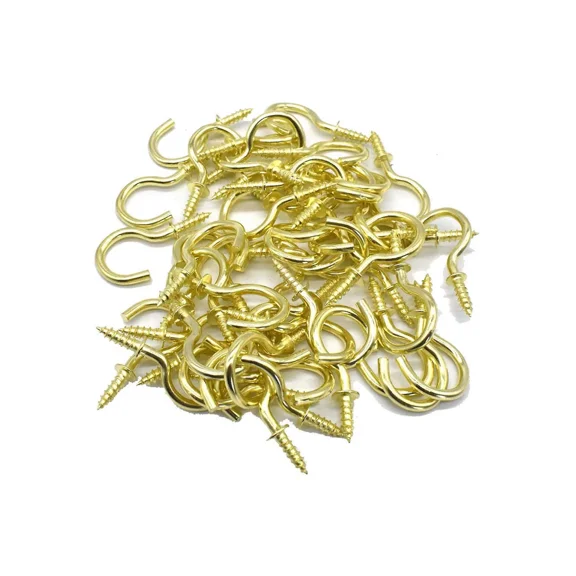 Premium Screw Hooks for Secure Hanging 7/8'' Brass Ceiling Hooks, 50-Pack
