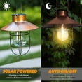 thumbnail image 2 of Linterna solar colgante con gancho, luz solar LED vintage con blanco cálido, jaula de acero, linterna solar impermeable para jardín, patio, cerca, decoración - bronce Ormromra GX-455, 2 of 7