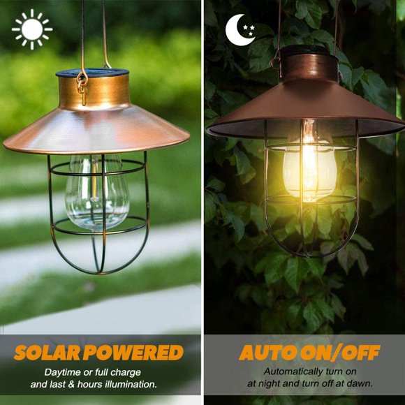 Hanging Solar Lantern Lights Outdoor Waterproof, Solar Vintage Garden Lamp with LED Lights for Yard, Patio, Lawn Light, Retro Metal Tree Lanterns Decorative Outdoor Decor
