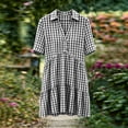 thumbnail image 6 of Women's Casual Plaid Linen Short Sleeve Button Front Dress with Lapel Collar, 6 of 7