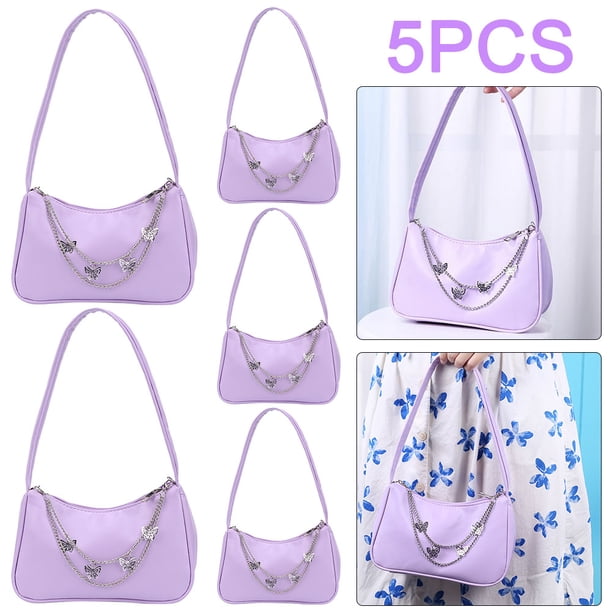 Bolso Pequeño PU Con Cadena Mariposa Y para Mujer 5 Uds. Color Morado