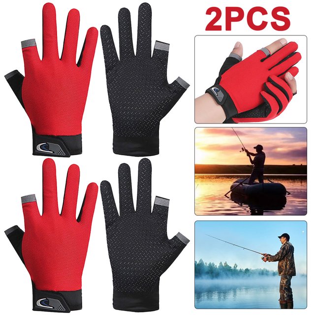 2 Pares Guantes Ciclismo Dedos Cortados Manopla Deportiva para Antideslizante () Rojo