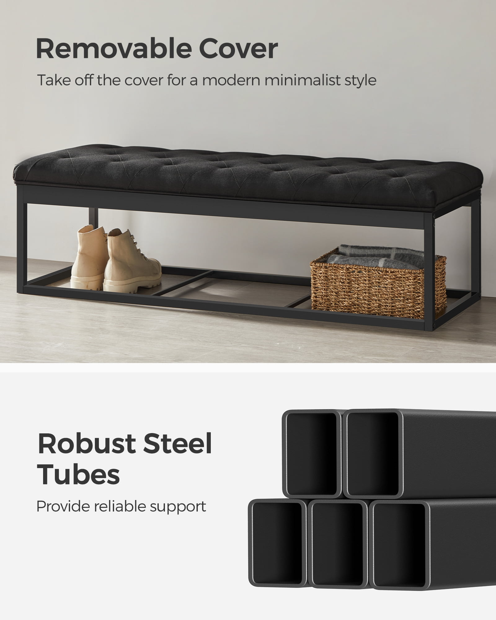 SONGMICS 43.3" Storage Ottoman Bench, Foot Rest with Legs, Ottoman with Storage, Rectangle End of Bed Bench, Storage Chest, Load up to 660 lb, Study