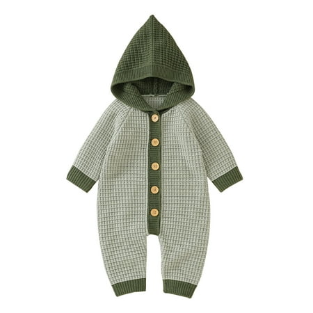

Glonme Hooded Playsuit for Baby Warm Home Romper Loose Jumpsuit Green 80cm