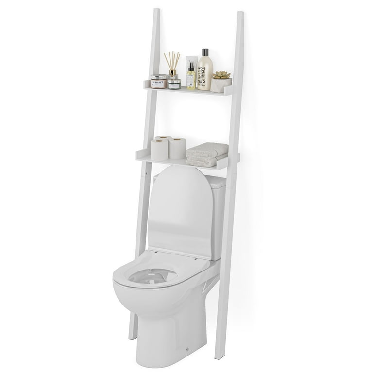 Ballucci Over The Toilet Storage Shelf, 2-Tier Bathroom Organizer, Bath Rack Organizer, White, Size: 21.25 x 9.4 x 68 (WxDxH)