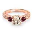 thumbnail image 2 of Gem Stone King 18K Rose Gold Plated Silver Peach Morganite Red Rhodolite Garnet and White Moissanite Engagement Ring for Women (1.97 Cttw, Gemstone October Birthstone, Round 7MM and 4MM, Size 7), 2 of 3