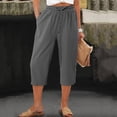 thumbnail image 2 of Lumtrix Cotton Linen Capri Pants For Women Loose Fit Straight Leg Drawstring Elastic Waist Cropped Pant Dressy Casual Summer Clothes Gray L, 2 of 4