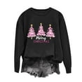 thumbnail image 2 of yardsong Merry Christmas Pullover for Women Pink Xmas Tree Graphic Long Sleeve Crewneck Funny Xmas Sweatshirt Sweater Tops Black,M, 2 of 7