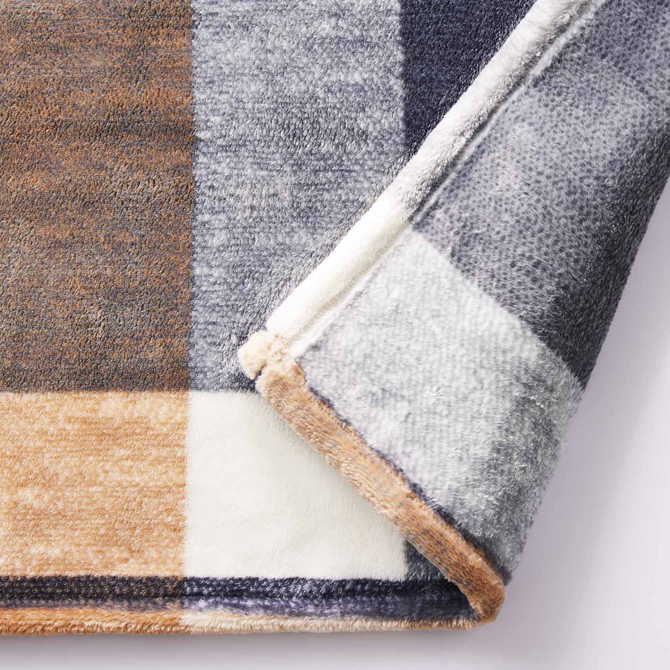 Better Homes & Gardens  Printed Heavyweight Ultra  Plush Adult Throw, 50” x 72”,  Neutral Plaid
