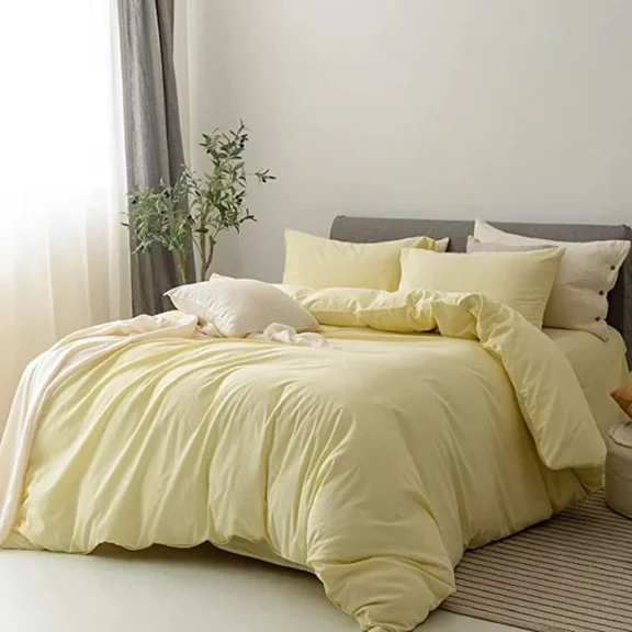 Yellow Pastel Colour Bedding Cover Super Soft & Luxury Duvet Cover Set 3 Piece -210 Thread Count, 1 Duvet Cover with Coconut Buttons & 2 Pillow Cover, 100% Cotton Duvet Cover