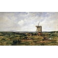 thumbnail image 2 of Watts, Frederick Waters 14x10 Gold Ornate Wood Framed with Double Matting Museum Art Print Titled - An Extensive Landscape With Figures By a Windmill, 2 of 4