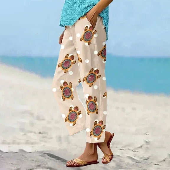 Women's Casual Pants Women Summer Elastic Waist Crop Pants Plus Size Straight Leg Slack Casual Trouser With Pocket,Beige Women's Casual Pants XXXL