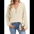 thumbnail image 3 of Camisa Henley de Larga para Mujer, Cuello en V, Suéteres Casuales Elegantes, Ropa de Moda para Otoño. Albaricoque XL, 3 of 10