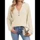 thumbnail image 3 of Camisa Henley de Larga para Mujer, Cuello en V, Suéteres Casuales Elegantes, Ropa de Moda para Otoño. Albaricoque L, 3 of 10