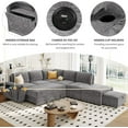 thumbnail image 6 of 90'' Modular Sectional Sleeper Sofa with Pull Out Bed, Convertible L Shaped Sectional Couch with Ottoman, USB Ports & Cup Holders, Modern Storage Pull Out Couch for Living Room, Grey, 6 of 9