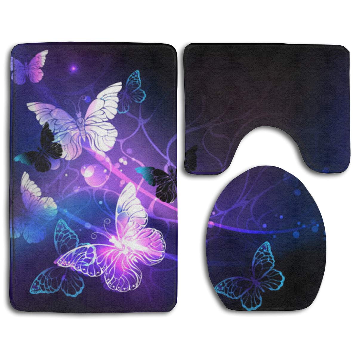 Xddja Beautiful Glowing Butterfly 3 Piece Bathroom Rugs Set Bath Rug Contour Mat And Toilet Lid Cover Walmart Canada